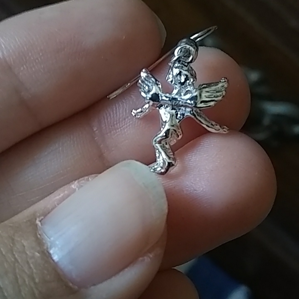 925 Sterling Solid Silver Cherub Earrings - image 3